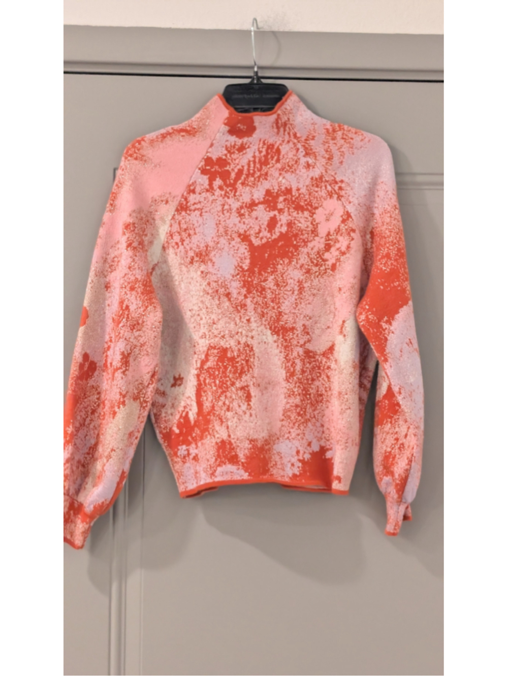 Anthropologie Abstract Metallic Knit Mock Neck Sweater Small Pink Orange Balloon - Picture 6 of 11